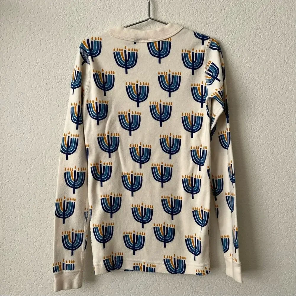 Hanna Andersson ivory cream blue Hanukkah menorah print long sleeve pajama top